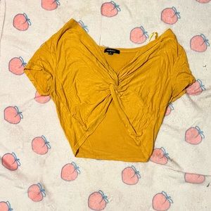 Mustard, yellow blouse, cropped